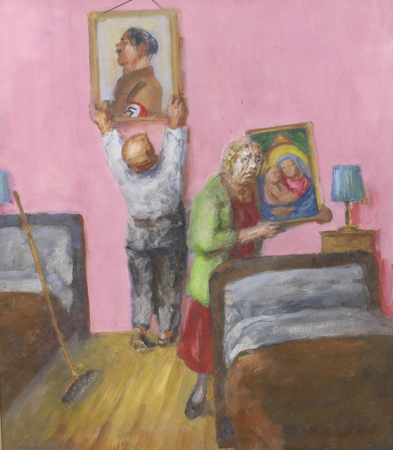 Joseph Otto Flatter (1894-1984), two pastels, comprising ‘Ring O Ring O'Roses’ and ‘After the Anschluss’, details verso, largest 38 x 36cm